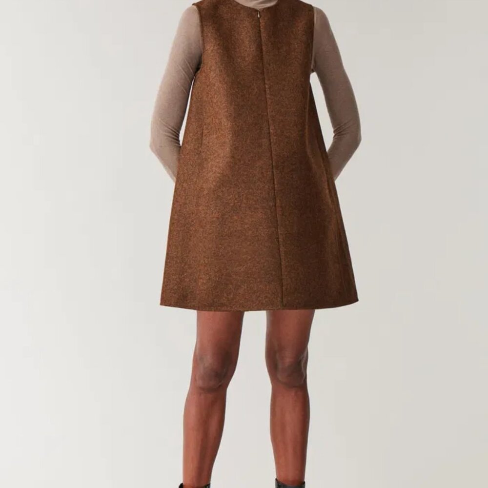 COS Wool-Mic Vest Dress - Size 12, Brown, Pockets